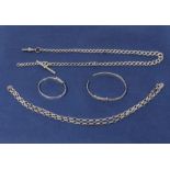 A silver watch chain, silver chain and two silver bracelets, 53gms