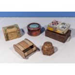 Four pieces of treen and vintage playing cards