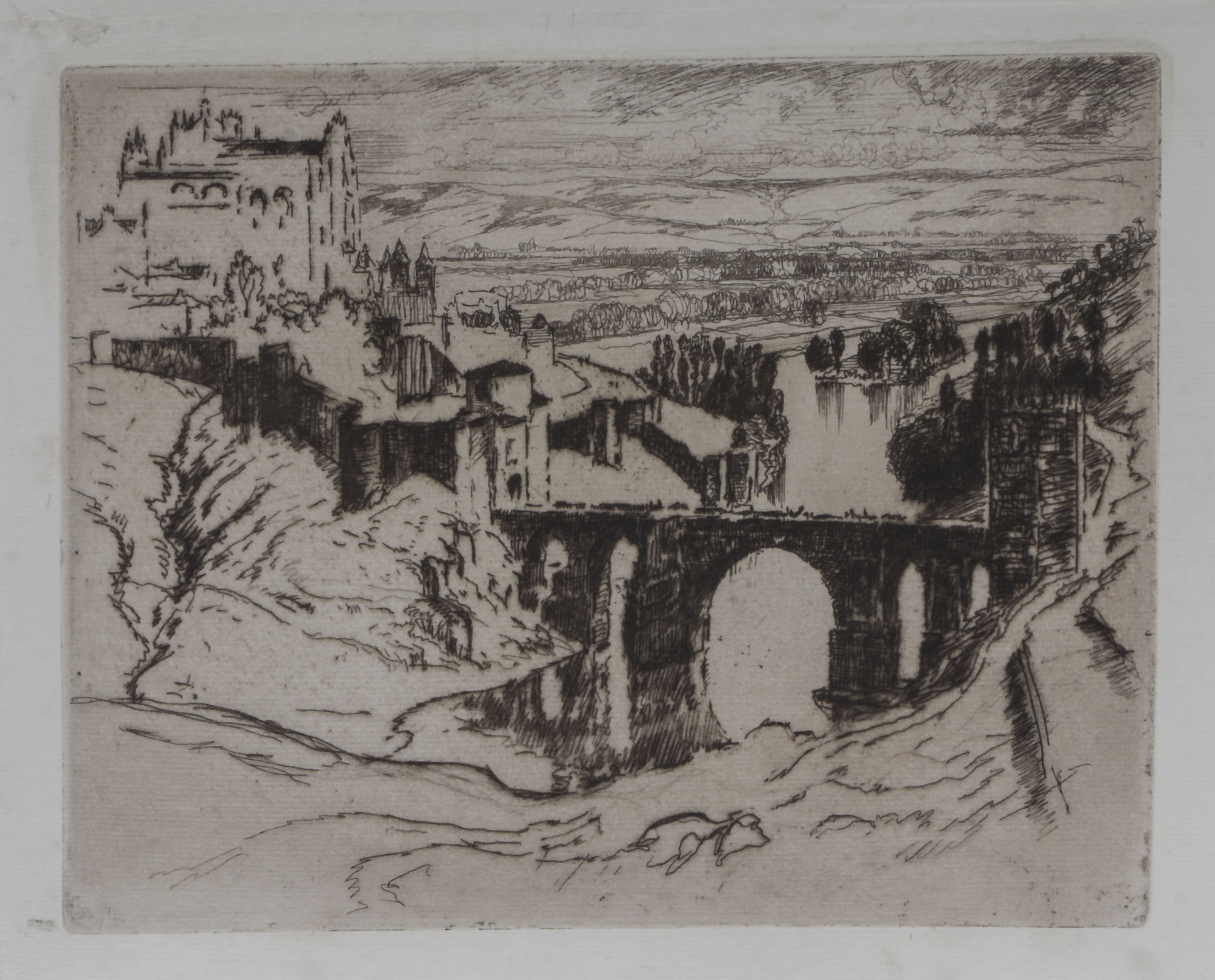 Joseph Pennell etching Bridge of St Martin, Toledo Spain. An original plate by the studio, unframed.