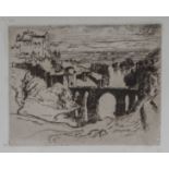 Joseph Pennell etching Bridge of St Martin, Toledo Spain. An original plate by the studio, unframed.