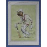 Clive Lloyd, ink signed, cricket characters coloured print by Ireland. unframed. size.13" x 9"