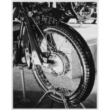 Motor bike interest photograph, titled Front Wheel Advanced Competition by David Tyler, West Ham