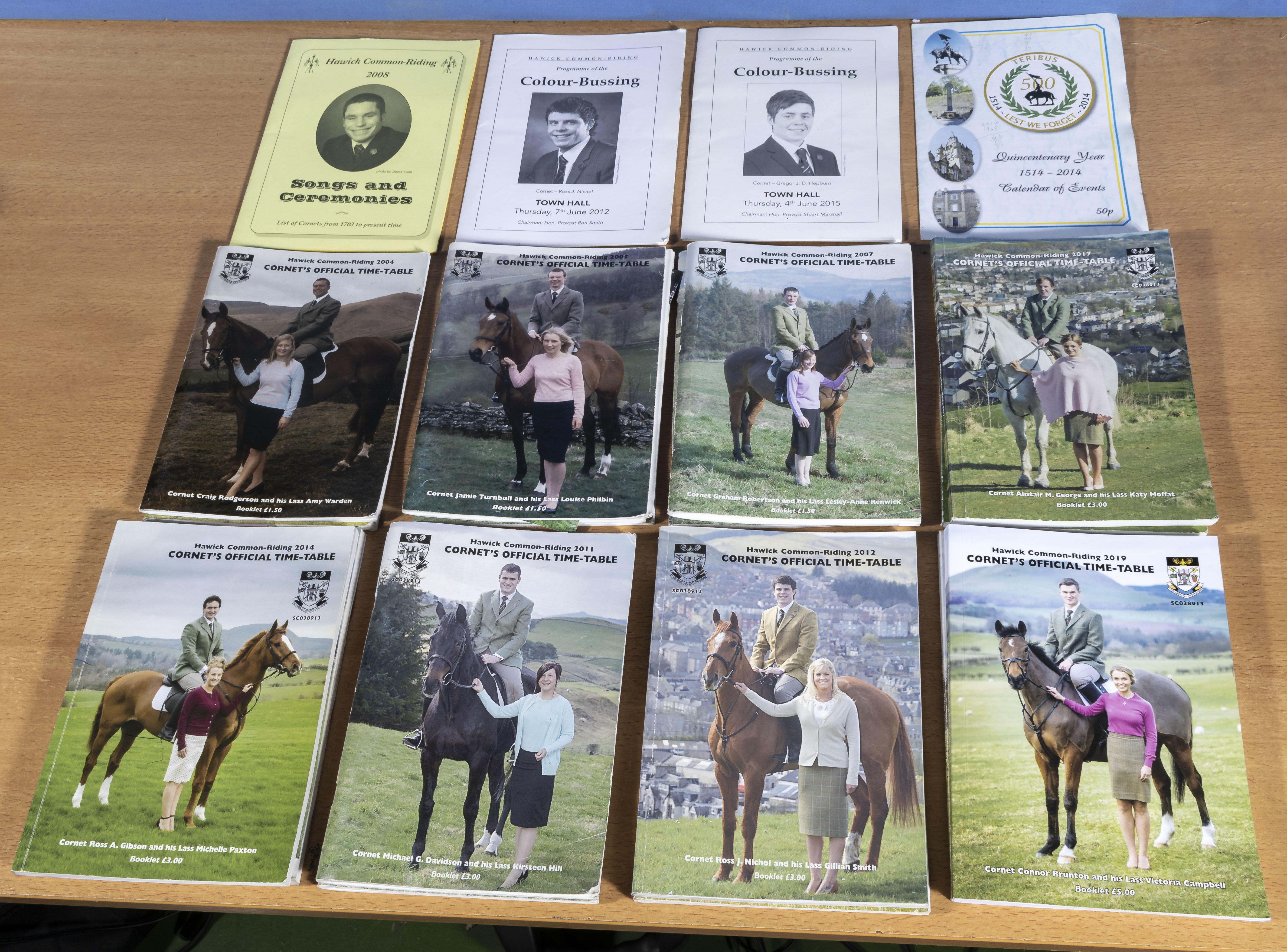 Hawick Official Common Riding Timetables dated 2008 to 2019