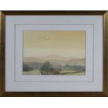 A small framed water colour depicting a rural scene