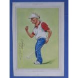 Golf interest. Golf character print, ink signed by Bernhard Langer. unframed. Size 13" x 9"