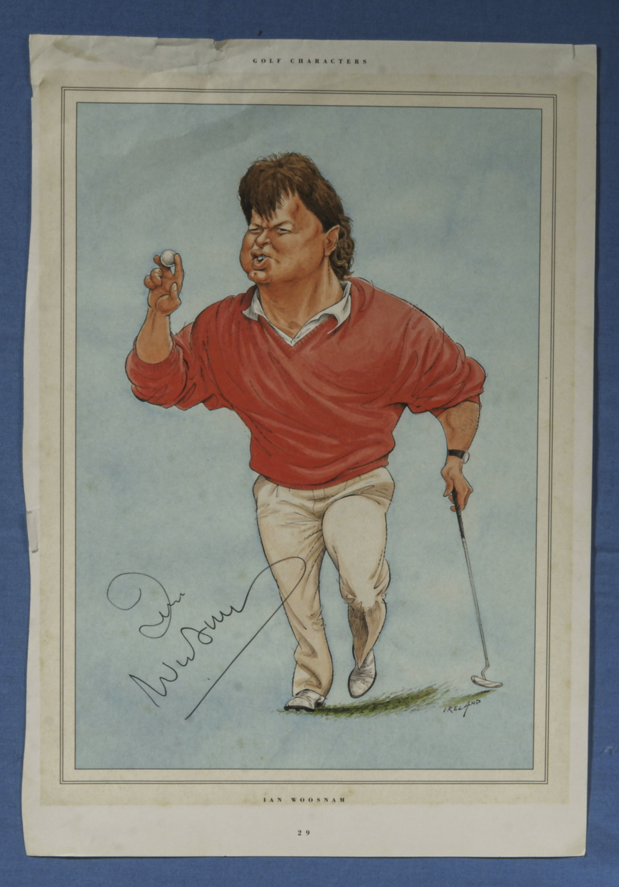 Ian Woosman, ink size. signed, golf characters print by Ireland, unframed. size. 13" x 9"