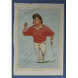 Ian Woosman, ink size. signed, golf characters print by Ireland, unframed. size. 13" x 9"