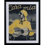 A framed original pictorial sheet music 'Cara Mia'
