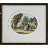 Le Bond - Antique print 'The Village Organ Grinder' framed and glazed, stamped Le Bond and Co.