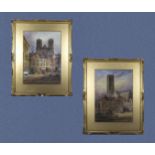 A pair of 19th century gilt framed continental watercolours indistinct signatures