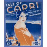 Isle of Capri Art Deco cover song sheet. Music by Will Grosz lyrics by Jimmy Kennedy.