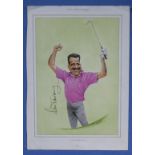 Golf characters signed ink print. Sam Torrance. unframed. size. 14" x 9"