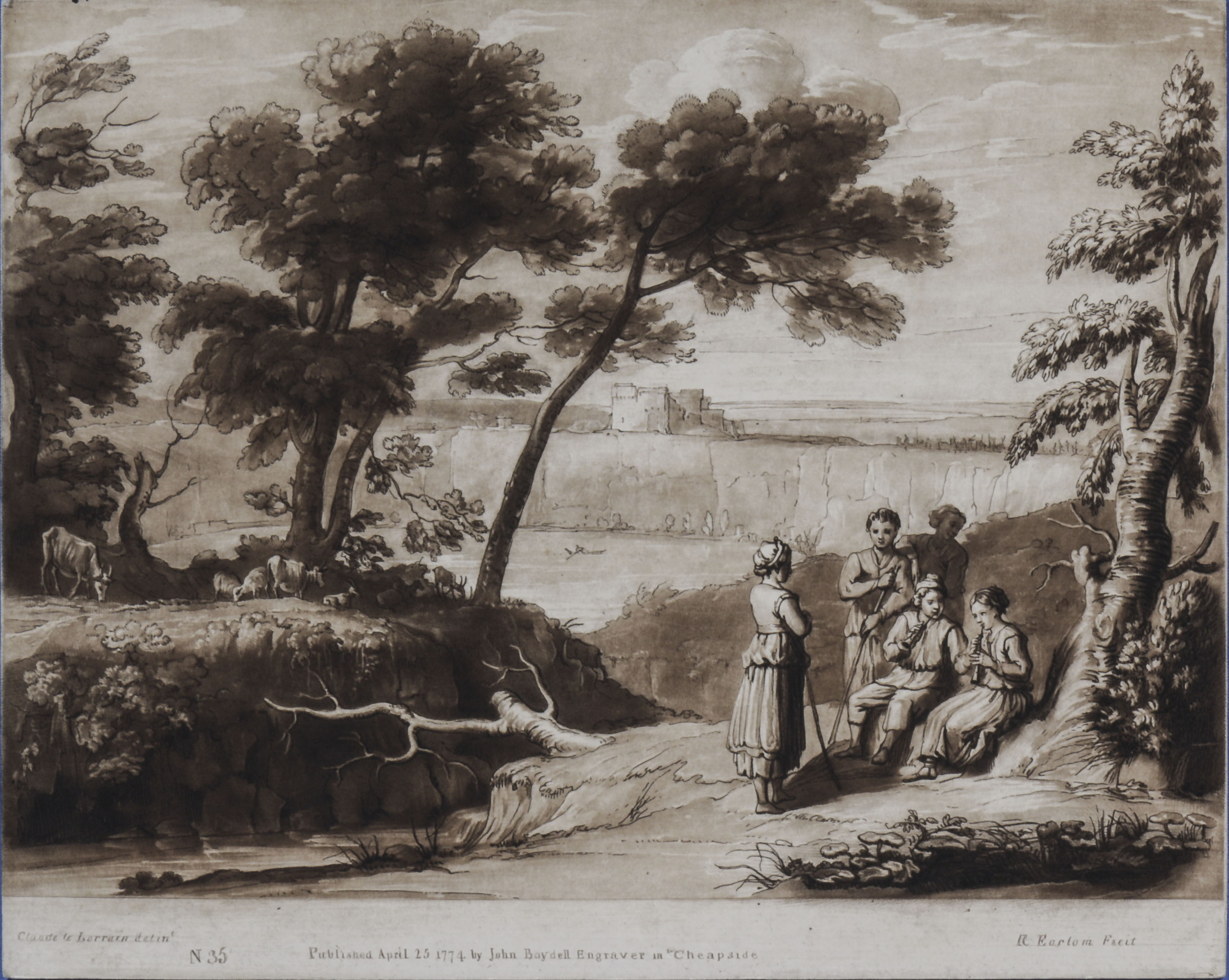 Claude le Lorrain detin antique print. no.35. published April 23.1774. by john Boydell, engraver