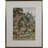 WILLIAM R. HOYLES, water-colour drawing depicting an English country cottage with a girl holding a