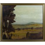 A naive oil on board depicting Ruberslaw looking back down from Minto Golf Course signed D Coltman