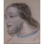 Victorian pastel of the head of Christ, finely detailed, unsigned and unframed. Laid down on