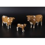 Beswick Guernsey Bull ch. 'Sabrina's Sir Richmond 14th' no. 1451, Guernsey Cow no. 1248B and Calf