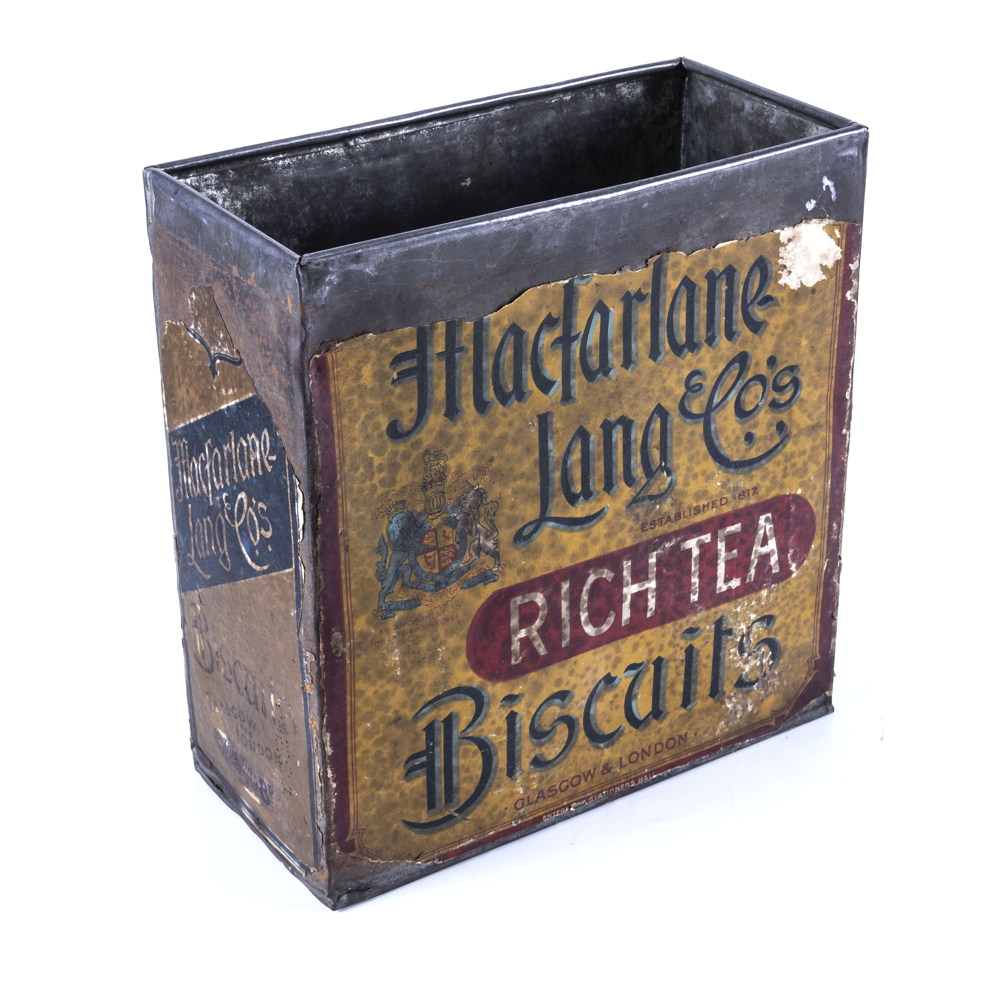 Vintage advertising items, two biscuit tins an enamel sign and a toffee jar - Image 4 of 5