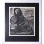 A P Mitchell - local artist, charcoal on paper titled 'On the Tip' Overall size 21" x 23.75"