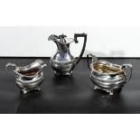 A three piece part silver tea service, total weight 837gms, Marks for Chester 1909, George &