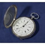Marine decimal chronograph number 91489 warranted, large silver cased watch Chester 1899. Engraved