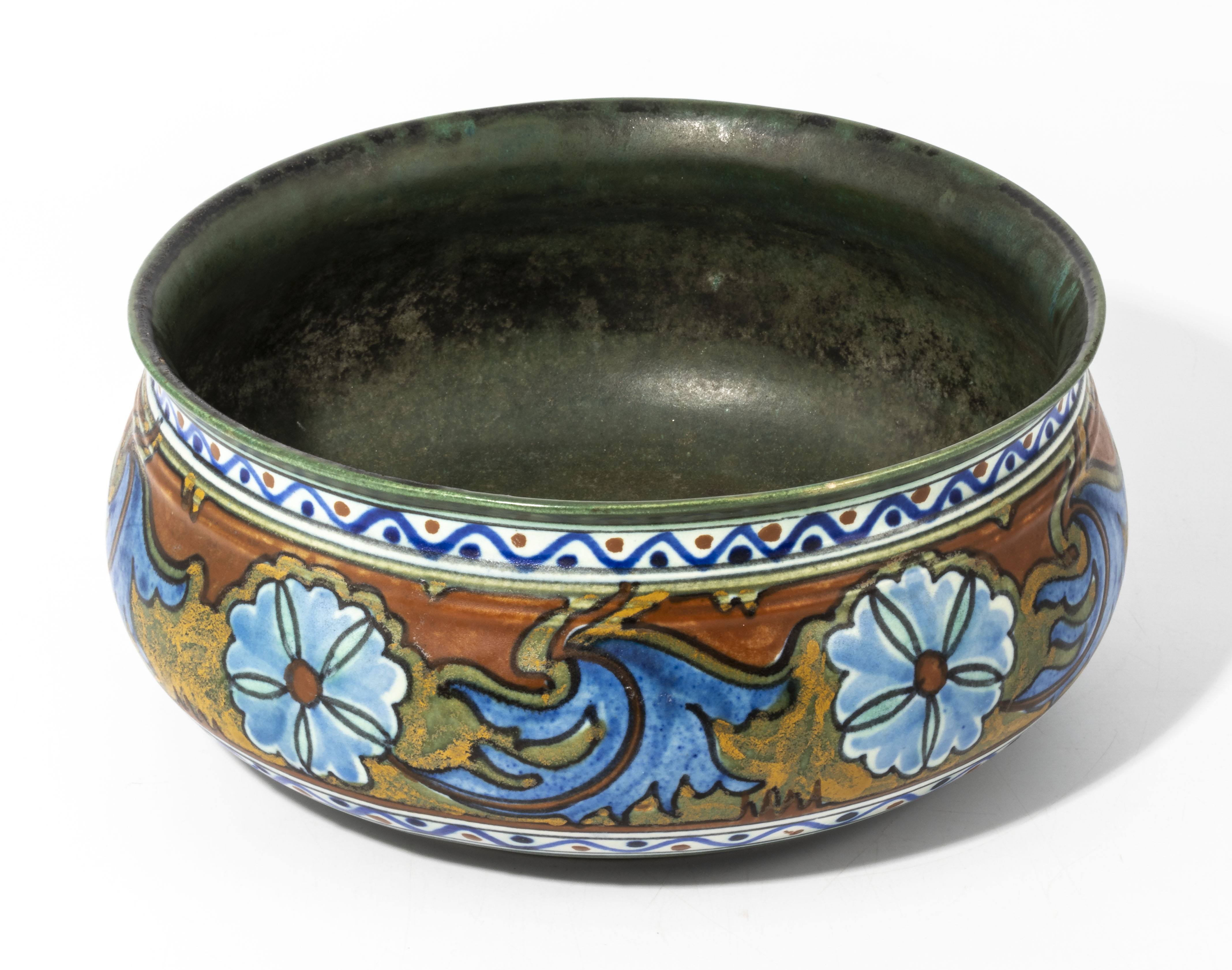 Gouda art pottery decorated vase circa 1920/30s, with a turquoise glazed interior, with floral - Image 7 of 13