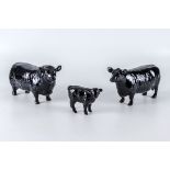 Beswick Aberdeen Angus Bull no. 1562, Aberdeen Angus Cow no. 1563 and Calf no. 1827A