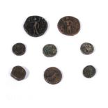 Eight ancient bronze coins with inscriptions