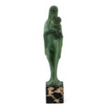 French Art Deco figure of a mother and child, made from unusual jade green Lucite of the period,