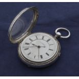 J. Hilton 19th century heavy and large open faced silver chronograph key wind pocket watch, lever