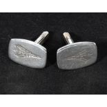 A pair of silver cuff links engraved with jet. Date stamp for London 1992 makers mark AJ.