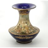 Satsuma Meiji period decorated vase, of cylindrical shape, decorated in gilt work on a blue ground