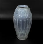 French Art Deco vaseline coloured glass vase, decorated to the body with an abstract design with