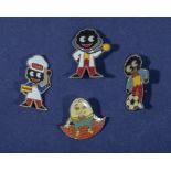 Four vintage Robertsons jam enamel badges. footballer, doctor, baker and humpty dumpty badge.