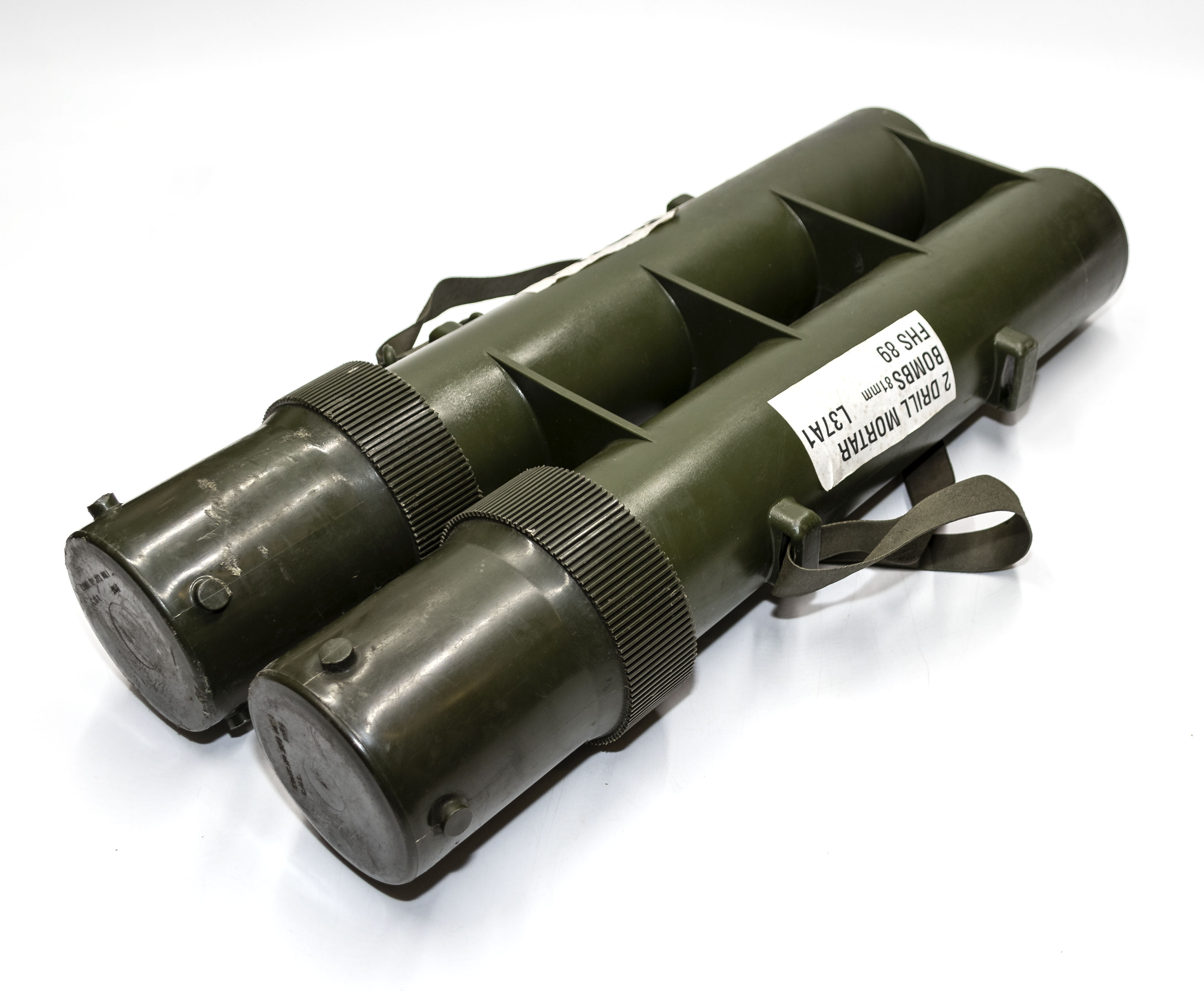 Two drill mortar bomb's carrying case