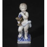 Dresden antique porcelain figure of a cherub drinking wine size. 4"high.