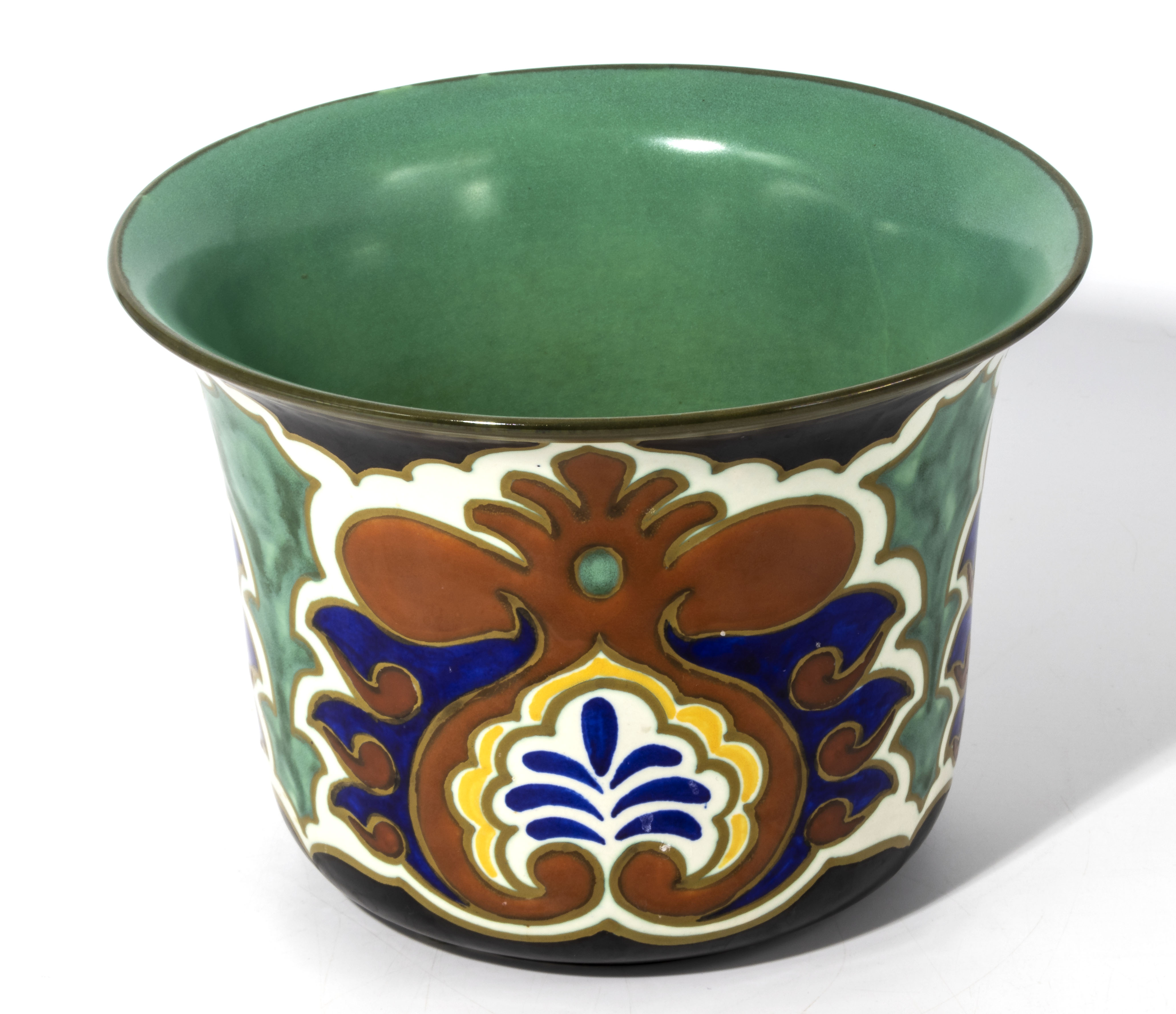 Gouda art pottery decorated vase circa 1920/30s, with a turquoise glazed interior, with floral - Image 4 of 13