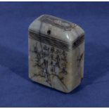 Chinese antique green stone seal, with character marks engraved to the sides and base. 1.5" high