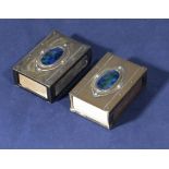 Two brass Art Nouveau period match box case holders, with blue enamel roundels to the top. circa1900
