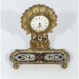 Antique French ormolu and enamel desk clock with painted face, the clock is hinged which acts as