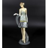 Art Deco style dancing girl wearing 1930s attire 13" high