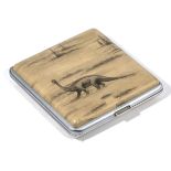 Dinosaurs interest unusual vintage metal cigarette case, depicting dinosaurs to both sides. case