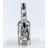 Antique French Art Nouveau period silver onlaid wine bottle, decorated to the body with a corn or