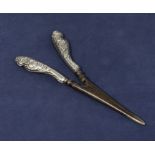 Silver hilted Victorian curling tongs Chester mark