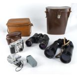 Tw pairs of binoculars, a Kodak camera, flash and case