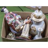 A box of assorted pottery and china