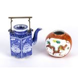 A Chinese saki pot and a ginger jar