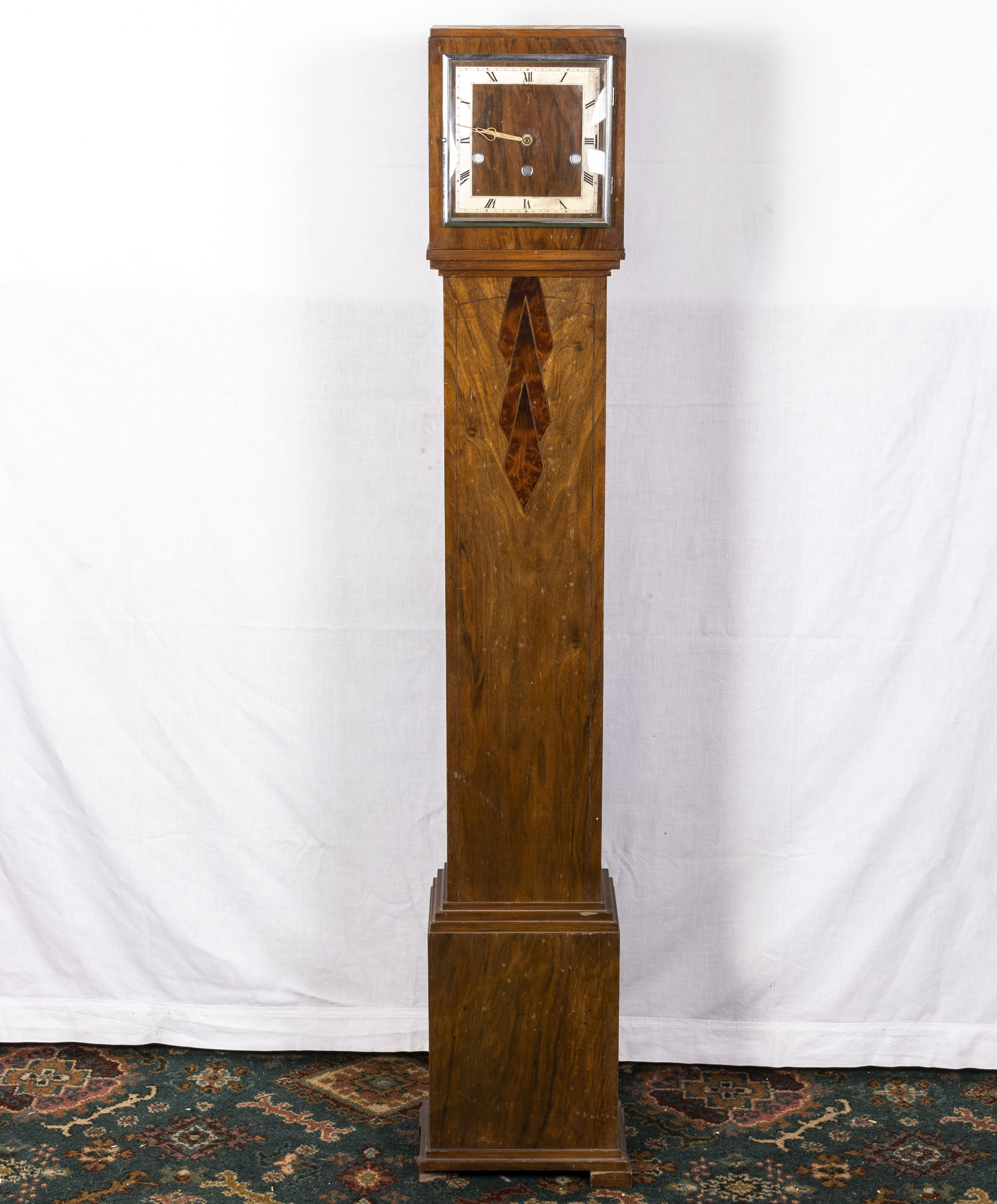 A walnut Grandmother clock, no works