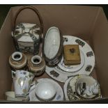 A box of assorted china and pottery
