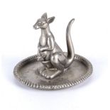 A small pewter kangaroo menu holder